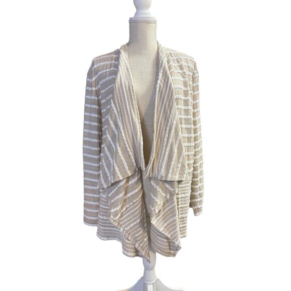Chico's Sweaters - Chicos Cardigan Womens XL Ivory Beige White Striped Long Sleeve Open Drape Front